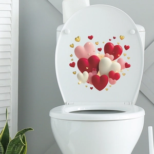 3D romantic heart toilet seat stickers in red and gold for home bathroom decoration