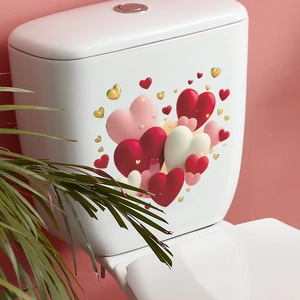 Romantic heart-shaped 3D wall stickers for toilet tank home bathroom decoration