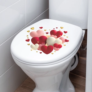 Romantic 3D heart bathroom toilet lid wall stickers in red pink and gold design