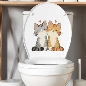Self-adhesive cute cartoon heart cats toilet seat wall sticker for home bathroom decor