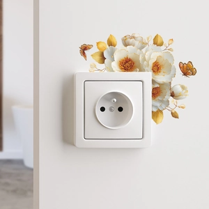 White floral wall stickers with orange butterflies for light switch decoration