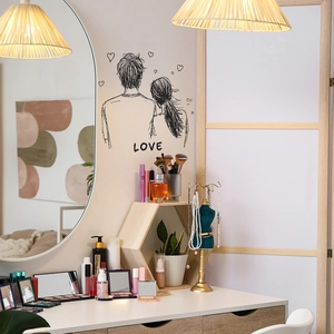 Romantic minimalist couple silhouette wall sticker with love pattern for bedroom decor