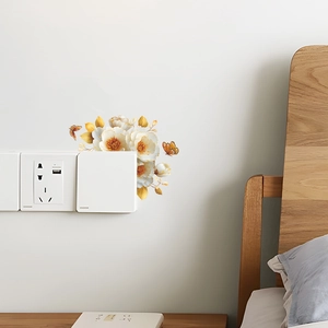 Elegant white floral and butterfly wall stickers for light switch and home decor