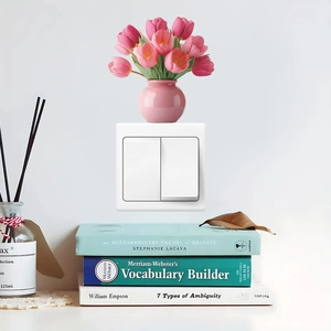 Pink tulip flower pot 3D wall sticker for bedroom and hallway switch decoration
