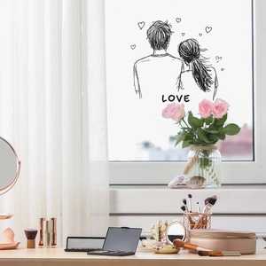 Couple Back View Heart LOVE Wall Sticker Hand Drawn Black Line PVC Adhesive Decal Minimalist Romantic Bedroom Home Decor