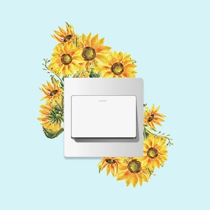 Single white light switch panel with watercolor yellow sunflower floral wall decals