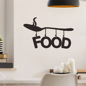 Black spoon silhouette wall sticker with FOOD text for modern kitchen wall decor