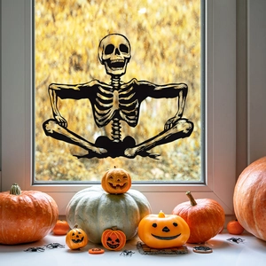 Halloween Smiling Skeleton Wall Sticker Removable PVC Window Decal For Home Decor Holiday Party Supplies Gothic Decor