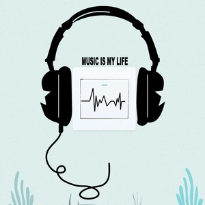 Music Is My Life wall sticker with headphones silhouette and heartbeat line for switches