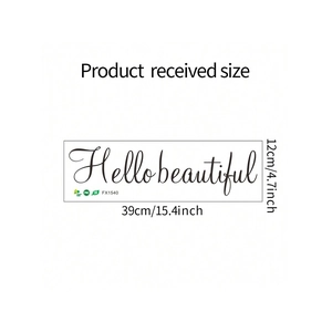 Size specifications for 'Hello beautiful' wall sticker measuring 39cm by 12cm
