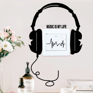 Creative Music Is My Life black headphone wall sticker for light switch decoration