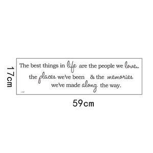 Dettaglio adesivo murale J-027 con citazione motivazionale, misure 59cm x 17cm, font nero