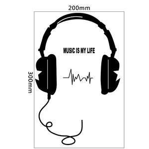 Detail showing Music Is My Life headphone wall sticker silhouette measuring 200mm x 300mm