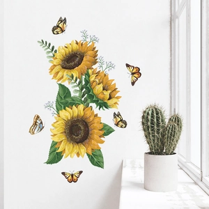 Stickers Muraux Tournesol et Papillon PVC Amovible Décorations Murales Florales pour Chambre Salon Maison Auto-Adhésif