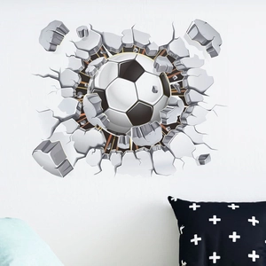Sticker mural de football 3D avec effet de mur brisé réaliste pour salon et chambre