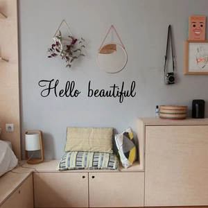Hello beautiful minimalist black vinyl wall decal sticker for bedroom and living room decor