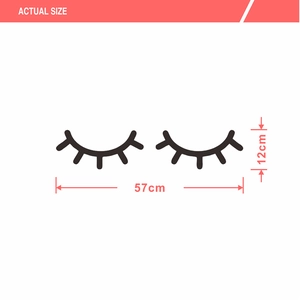 Actual size detail of Nordic eyelash wall stickers showing dimensions 57cm by 12cm