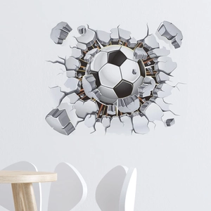 Sticker Mural Effet Mur Brisé Football 3D PVC Amovible Thème Sportif pour Chambre Salon Poster Décoratif pour Enfants