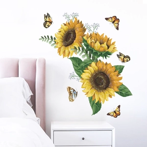 Stickers muraux autocollants de tournesols et papillons pour décor de chambre