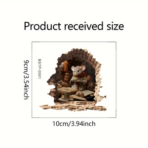 Cartoon mouse 3D wall sticker detail showing physical dimensions of 10cm x 9cm size