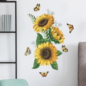 Stickers muraux tournesols et papillons pour décoration de salon moderne et vive