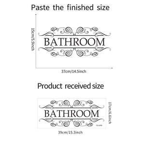 Detailed size specifications for Bathroom wall decal FX-A295 with artistic lettering