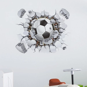 Sticker mural 3D effet ballon de football cassant le mur pour déco chambre d'enfant
