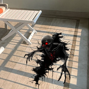 3D Halloween floor sticker featuring a creepy skeleton emerging from a cracked ground hole