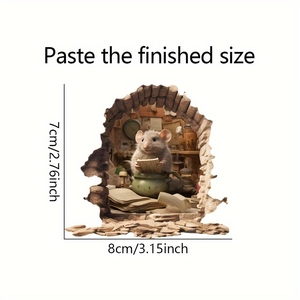 Detail showing 3D mouse reading in wall hole wall sticker with dimensions 8x7cm
