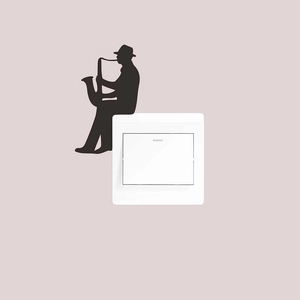 Black silhouette wall sticker of a man playing saxophone for home light switch decoration