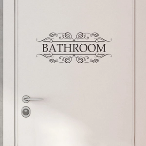PVC Bathroom Door Sticker Black Lettering English Slogan Wall Decal Removable Waterproof Home Restroom Decor Sign Sticker