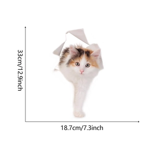 Detail showing 3D cat wall sticker dimensions 33cm by 18.7cm on white background