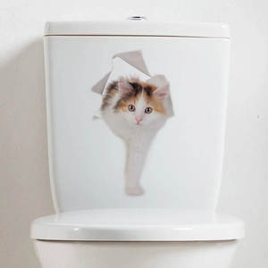 3D Realistic Cat Toilet Sticker Vivid Pet Animal Wall Decal Waterproof PVC Art Mural For Bathroom Home Decor DIY Toilet Lid Cover