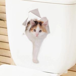 3D realistic calico cat wall sticker for bathroom toilet lid and home decoration
