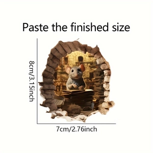 Detailed size specifications of 3D cartoon mouse wall sticker with height of 8cm and width of 7cm