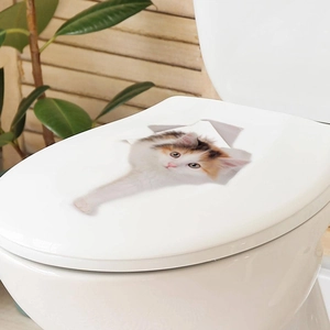 3D cute calico cat peeking out of hole wall sticker for bathroom toilet lid decoration