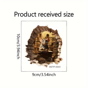 Detail showing 3D cartoon mouse wall sticker dimensions 10x9cm on a white background