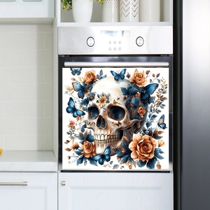 Autocollant d'Halloween avec crâne fleurs de roses et papillon pour décor de cuisine