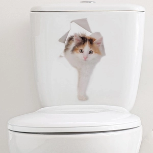 3D cute calico cat sticker for bathroom toilet tank creative home wall decor
