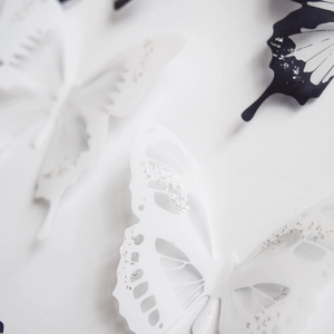 3D hollow black and white decorative wall butterflies with glitter finish 18pcs set