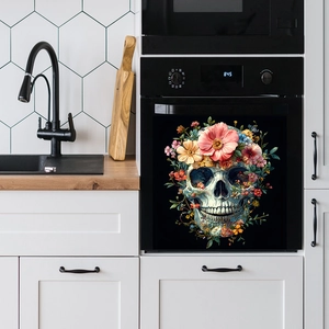 Artistic skull and floral sticker for kitchen dishwasher door and cabinet decor