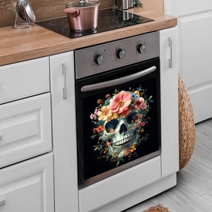 Halloween smiling skull wall sticker with colorful floral decor for kitchen cabinet glass