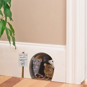 3D cartoon mouse hole wall sticker with NO CATS sign for baseboard home decoration