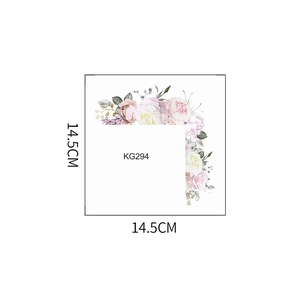 Detail of square flower wall sticker with watercolor roses and leaves, size 14.5x14.5cm