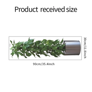 Detail view of green potted plant wall sticker showing product dimensions 90cm by 30cm