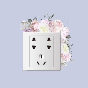 White square 5-hole wall power socket panel with elegant watercolor flower background
