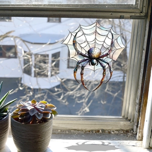 Iridescent spider and web suncatcher window sticker for Halloween home decor