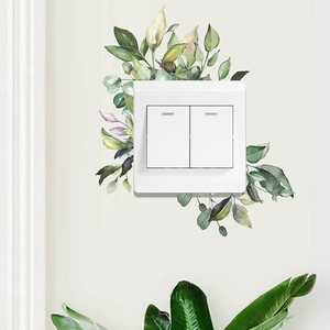 Watercolour Green Leaves Switch Sticker PVC Decorative Wall Decal For Living Room Bedroom Home Decor Switch Panel Decoration