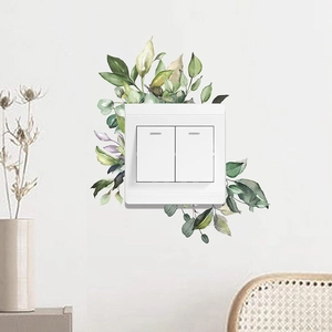 Watercolor green leaves and floral switch wall sticker for home decor decoration