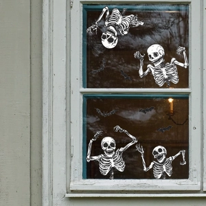 Halloween Skeleton Bats Static Cling Window Stickers PVC Removable Wall Decals For Home Shop Decor DIY Party Decorations